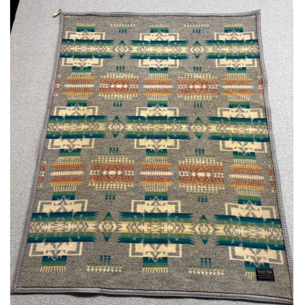 Pendleton Beaver State Chief Joseph Wool Baby Blanket Grey Teal Made in USA